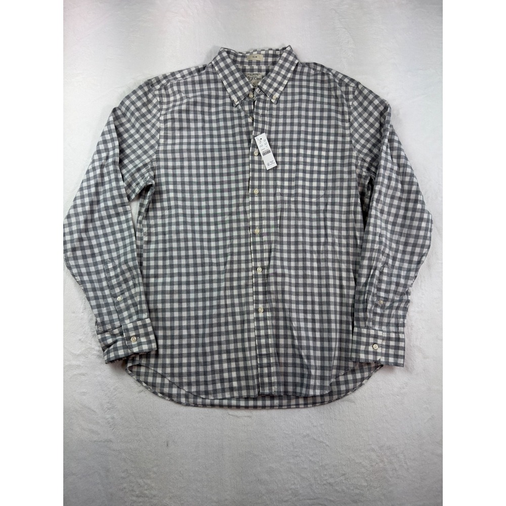 J.Crew Secret Wash Organic Cotton Slim Gingham Shirt Grey BG407 Mens Large L
